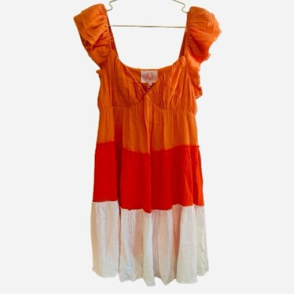 Victoria Dunn Orange and White Colorblock Dress - Picture 1 of 7